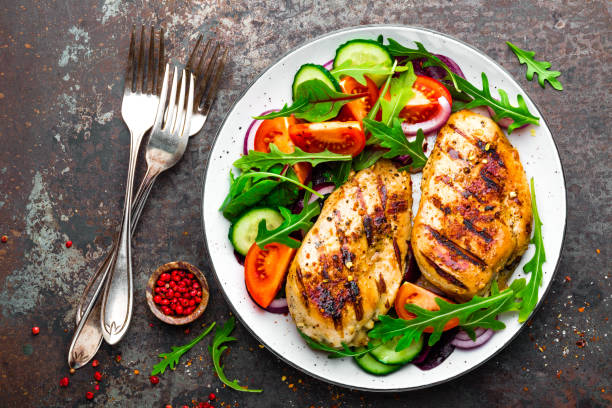 Meal notes and fresh ingredients on a table